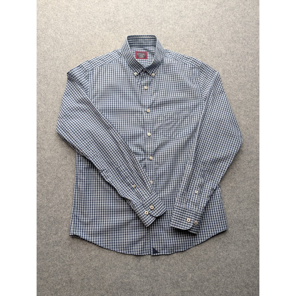 Untuckit Slim Fit Men's Shirt Medium Wrinkle-Free Blue White Check Button Down